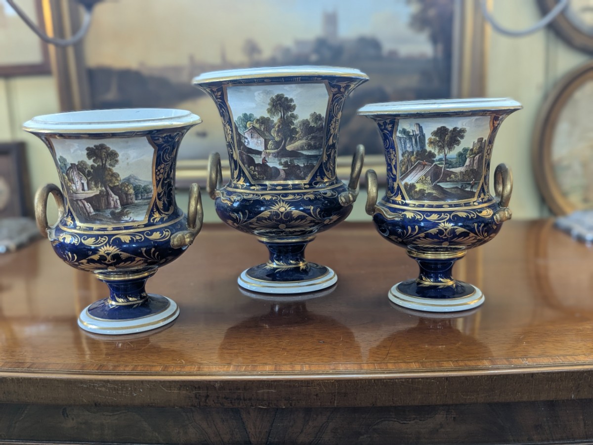 Set Of Three Derby Campana Vases